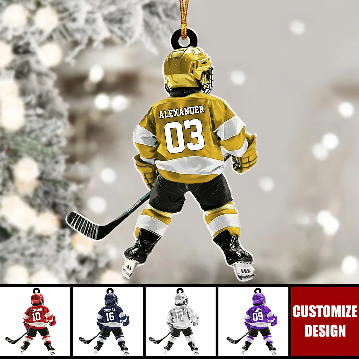 Personalized Kid Hockey Players Christmas Ornament For Hockey Lover - Image 2
