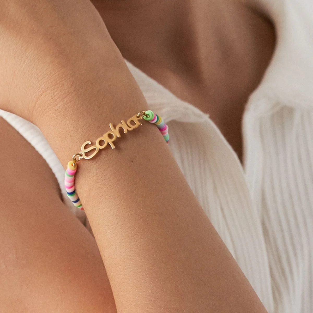 Personalized Kids Name Bracelet with Rainbow chain - Image 2
