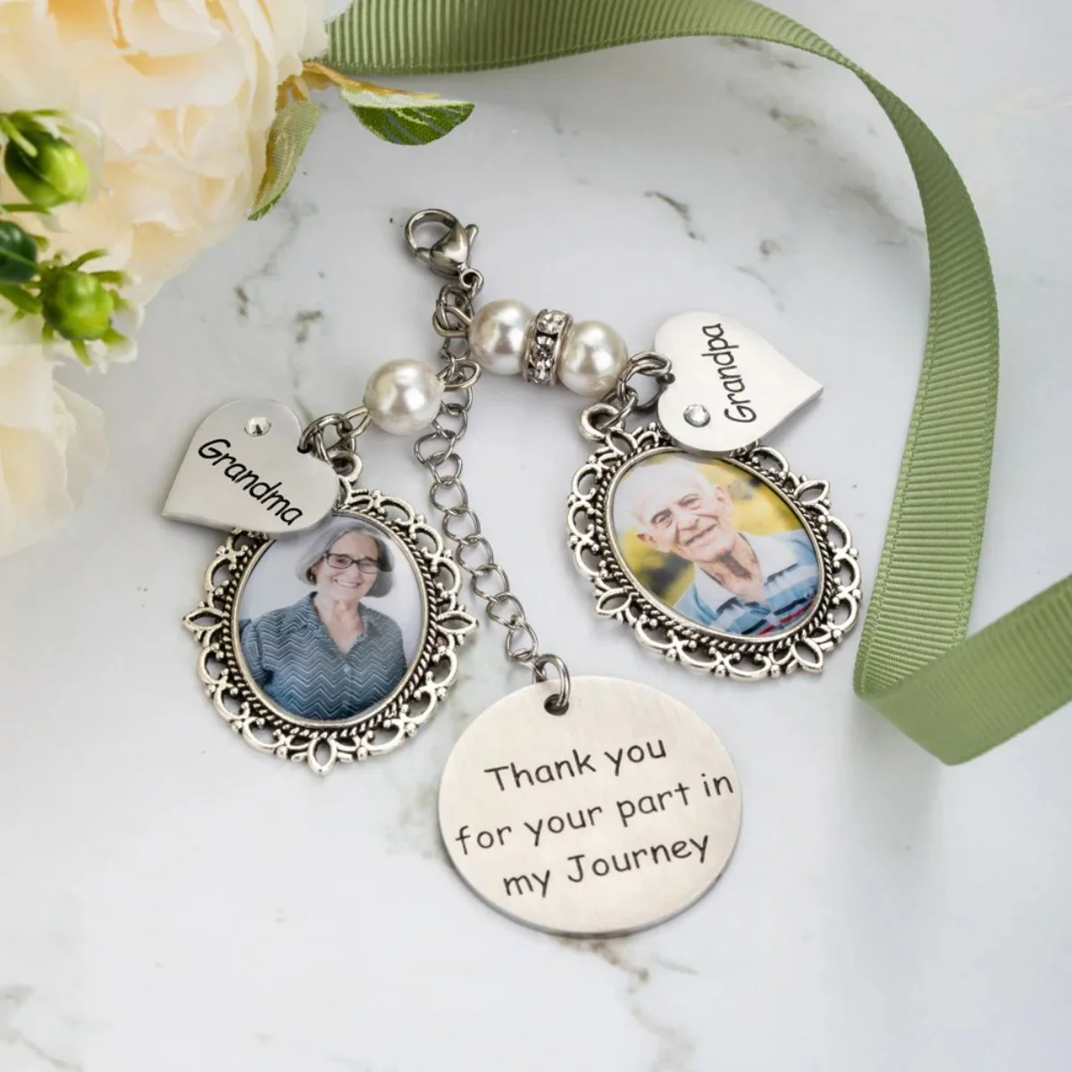 Personalized Lace Oval Photo Bouquet Charm Memorial Wedding Gift for Bride - Image 6