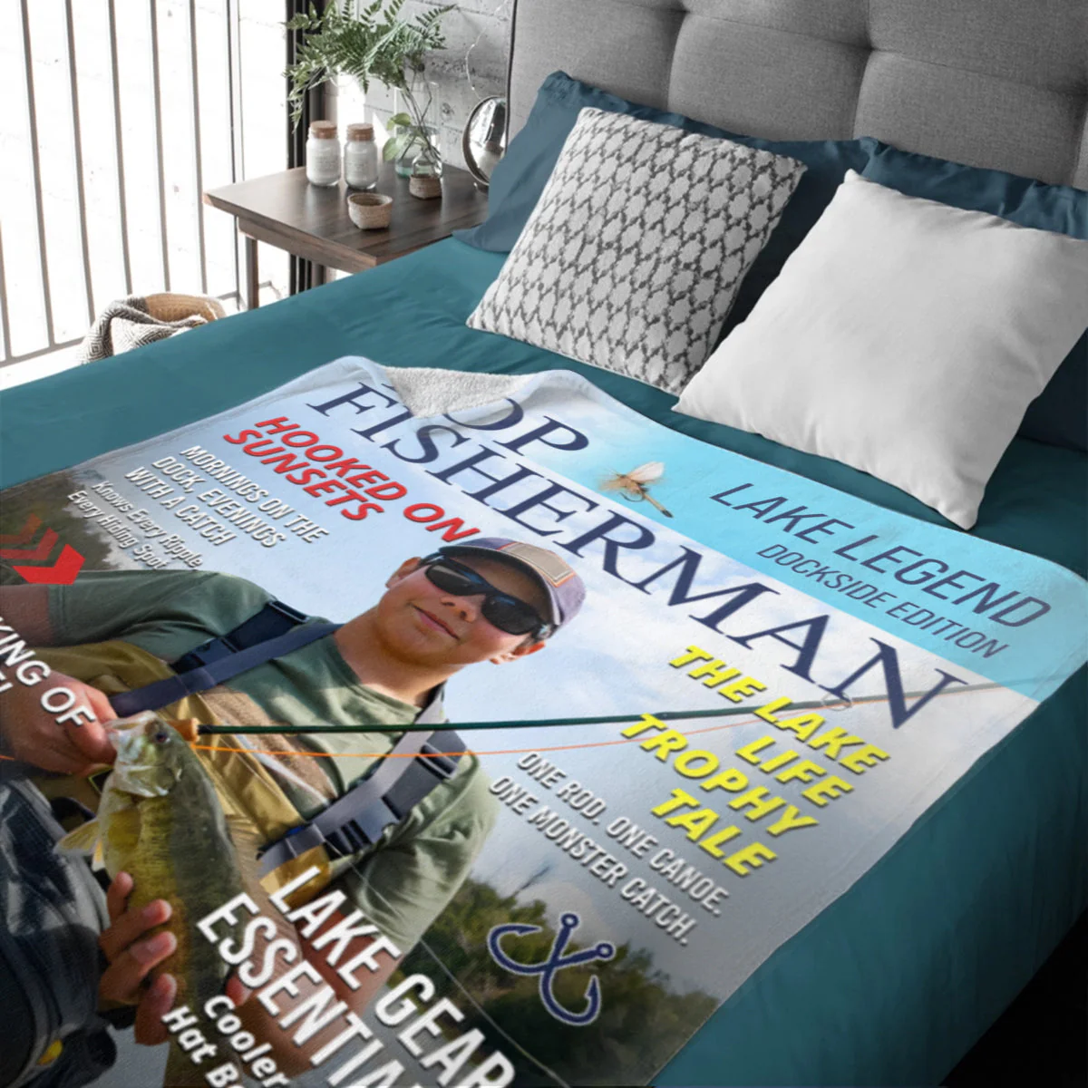 Personalized Lake Fishing Magazine Cover Blanket, Custom Gift for Fishing Dad, Husband or Him - Image 4