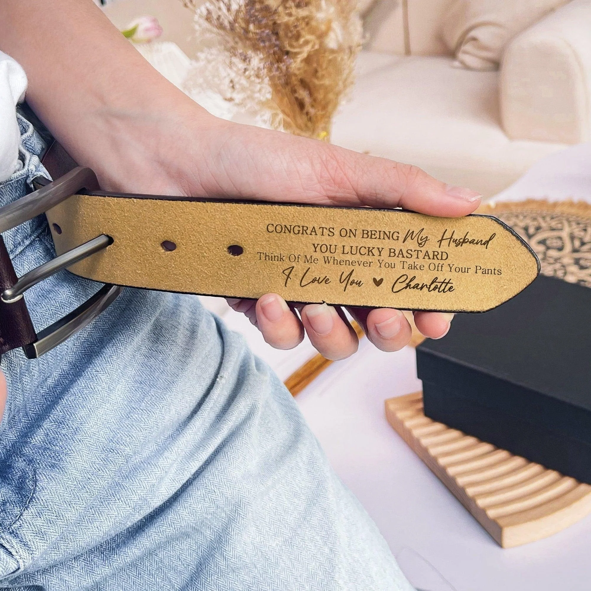 Personalized Leather Belt Anniversary Handmade Belt Gift for Boyfriend Husband - Image 5