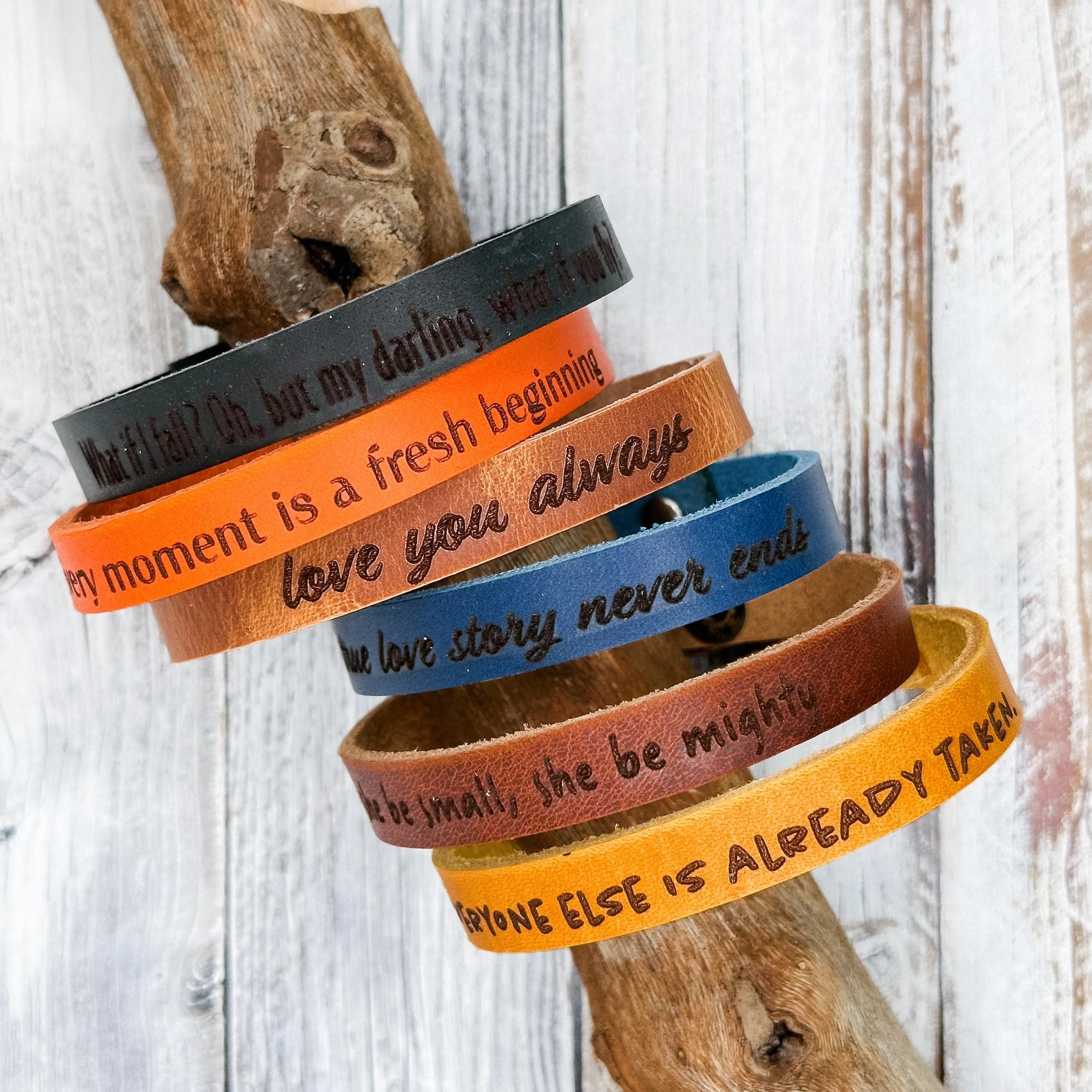 Personalized Leather Bracelet - Engraved Modern Minimalist Cuff - Image 2