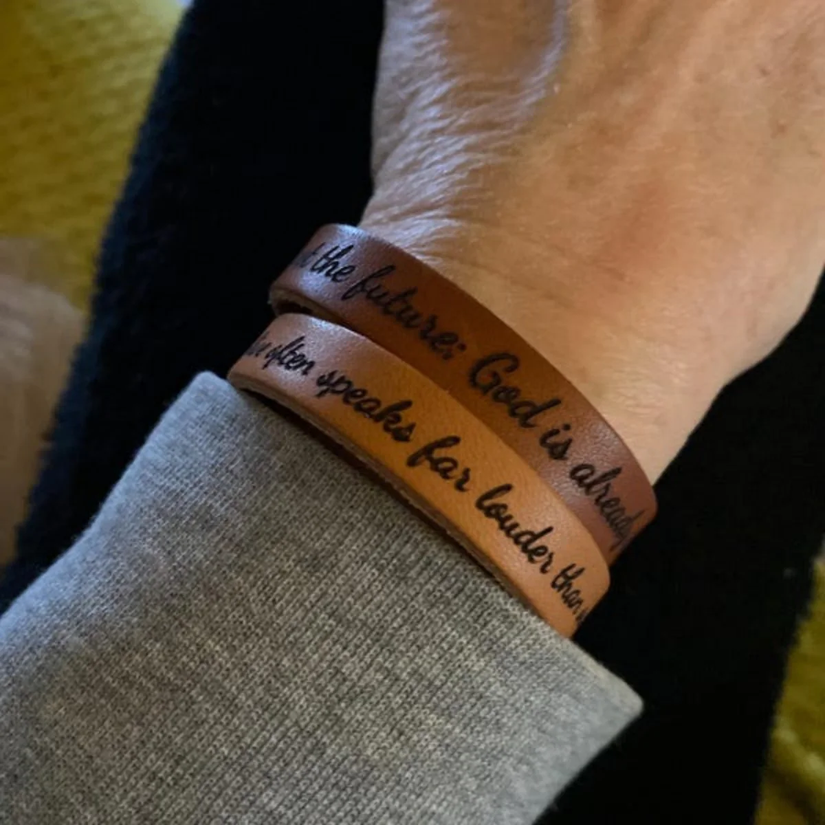 Personalized Leather Bracelet - Engraved Modern Minimalist Cuff - Image 3