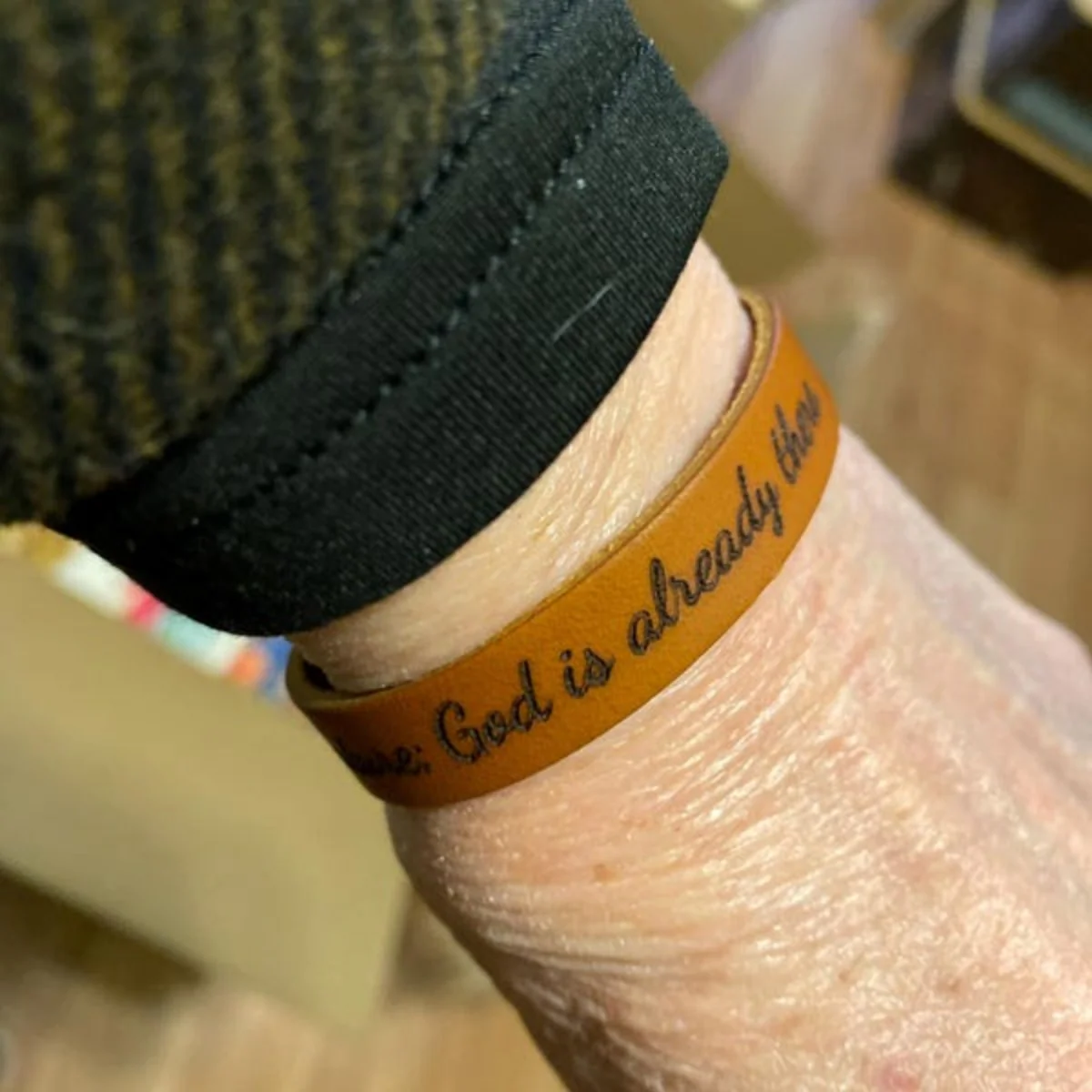 Personalized Leather Bracelet - Engraved Modern Minimalist Cuff - Image 4
