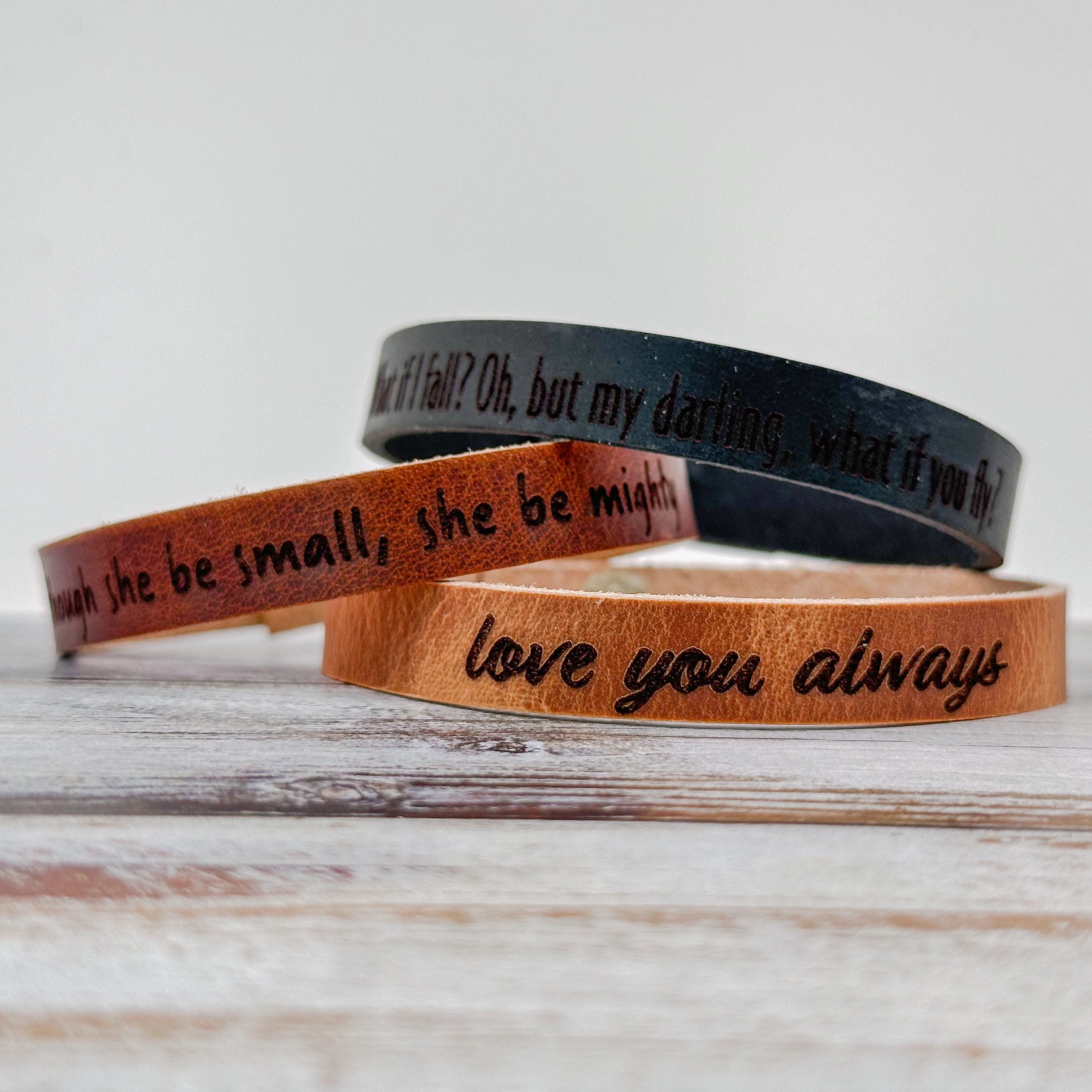 Personalized Leather Bracelet - Engraved Modern Minimalist Cuff - Image 5