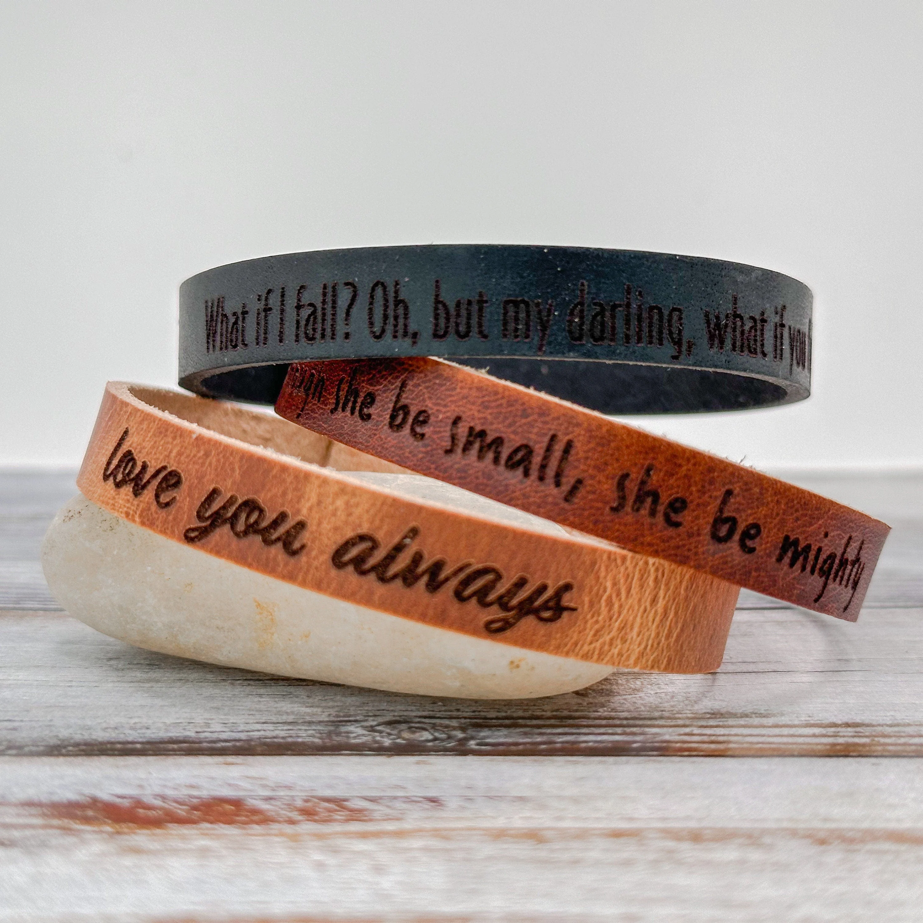 Personalized Leather Bracelet - Engraved Modern Minimalist Cuff - Image 6
