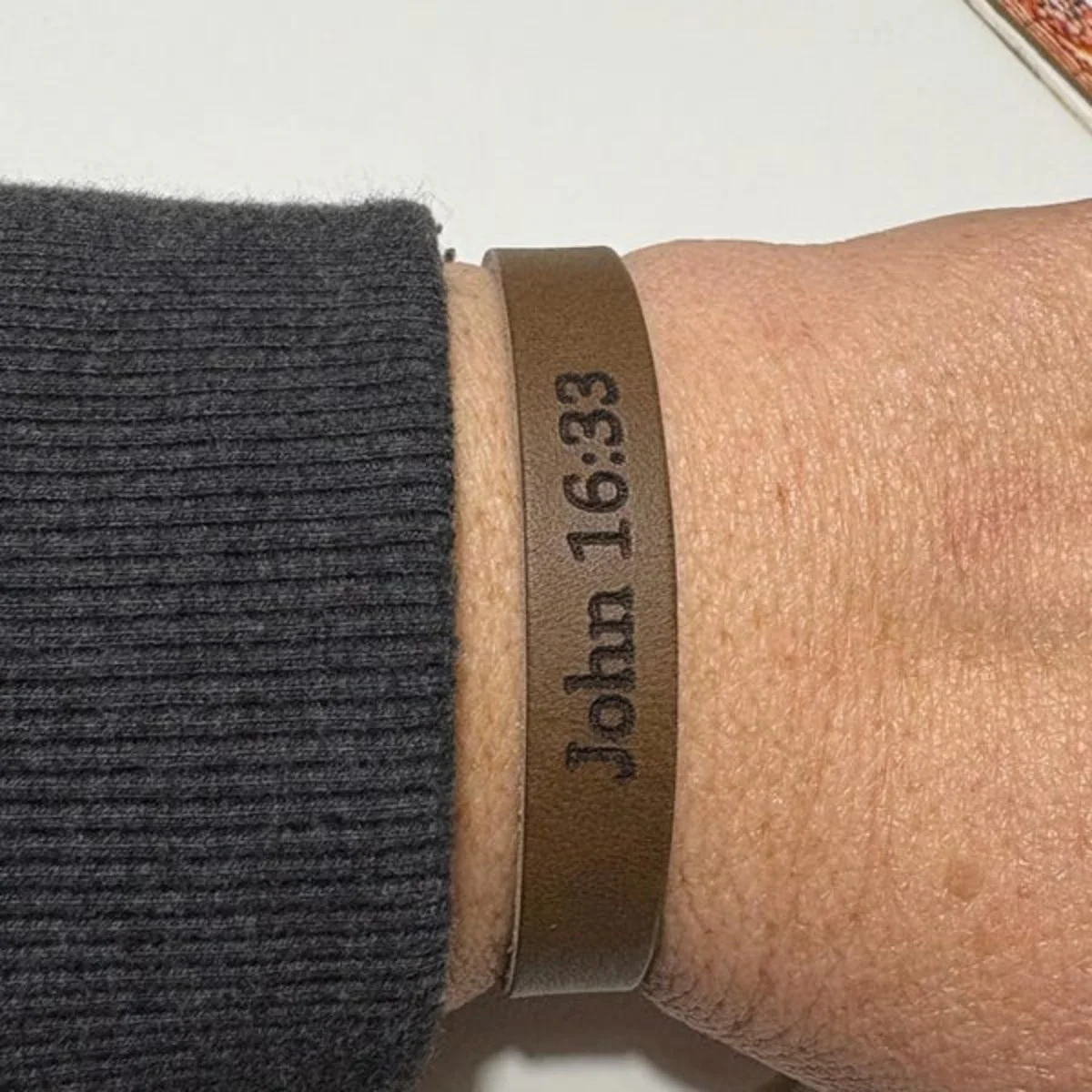 Personalized Leather Bracelet - Engraved Modern Minimalist Cuff - Image 7