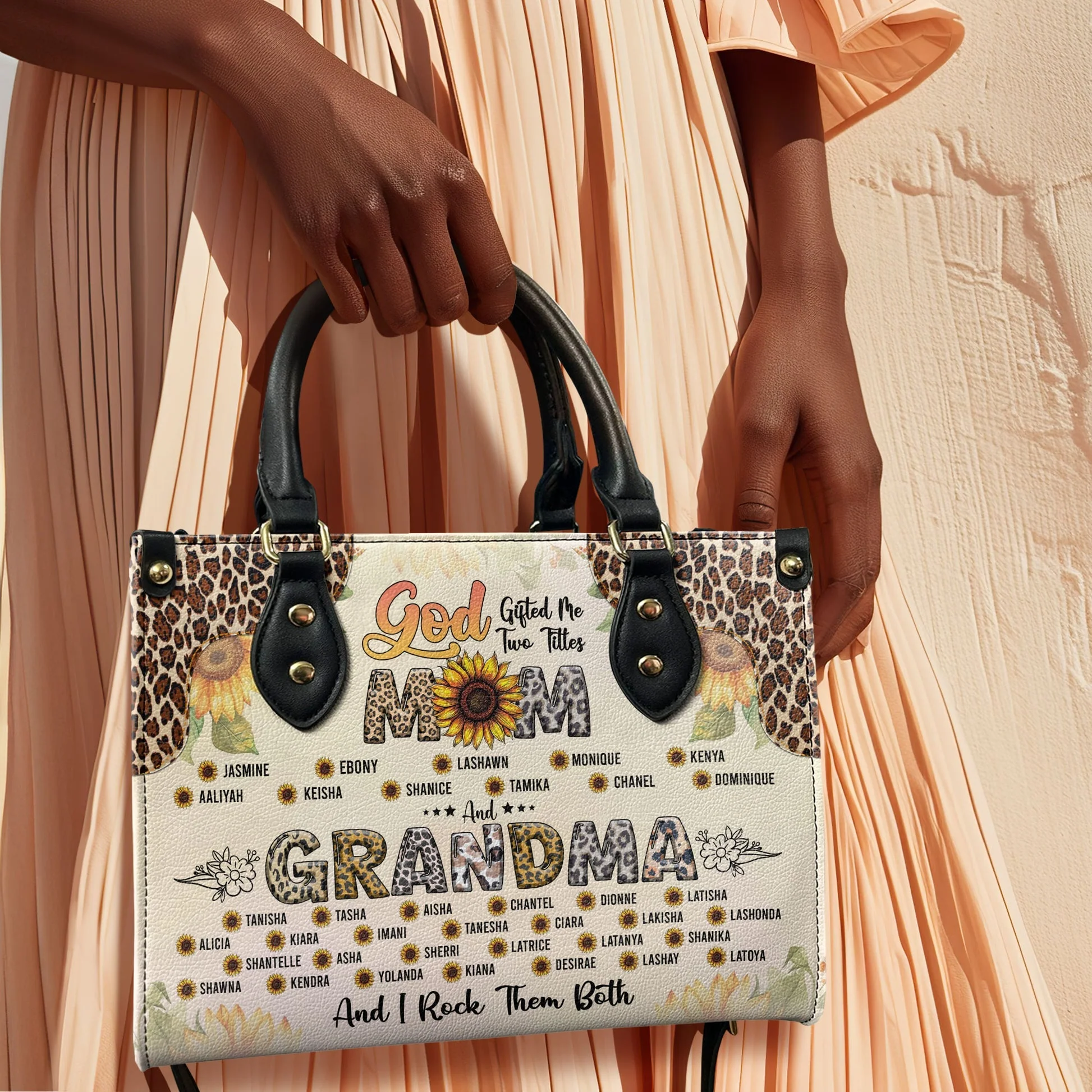 Personalized Leather Handbag - God Gifted Me Two Titles Mom And Grandma And I Rock Them Both - Image 2