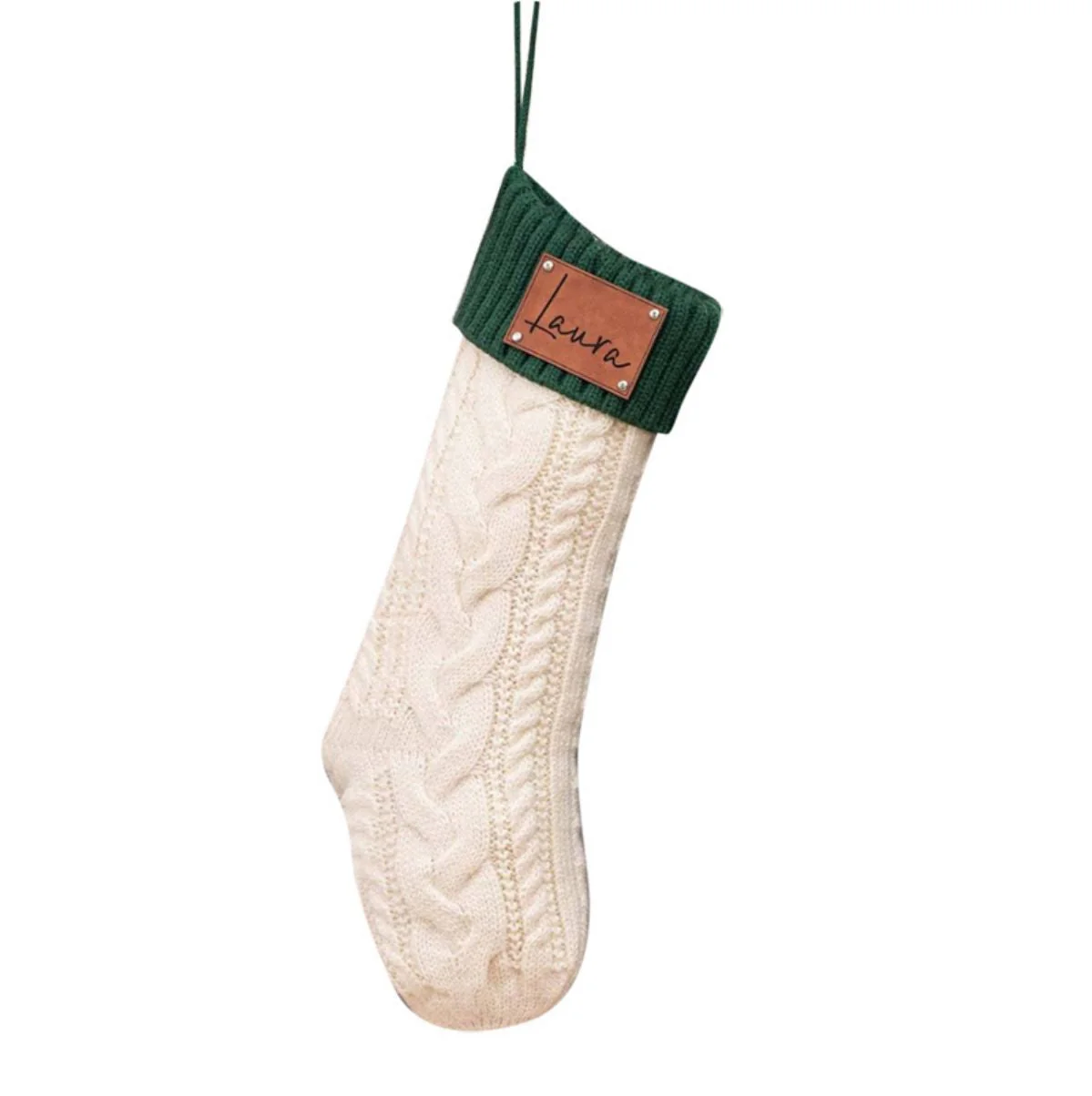 Personalized Leather Knitted Christmas Stockings - Image 14
