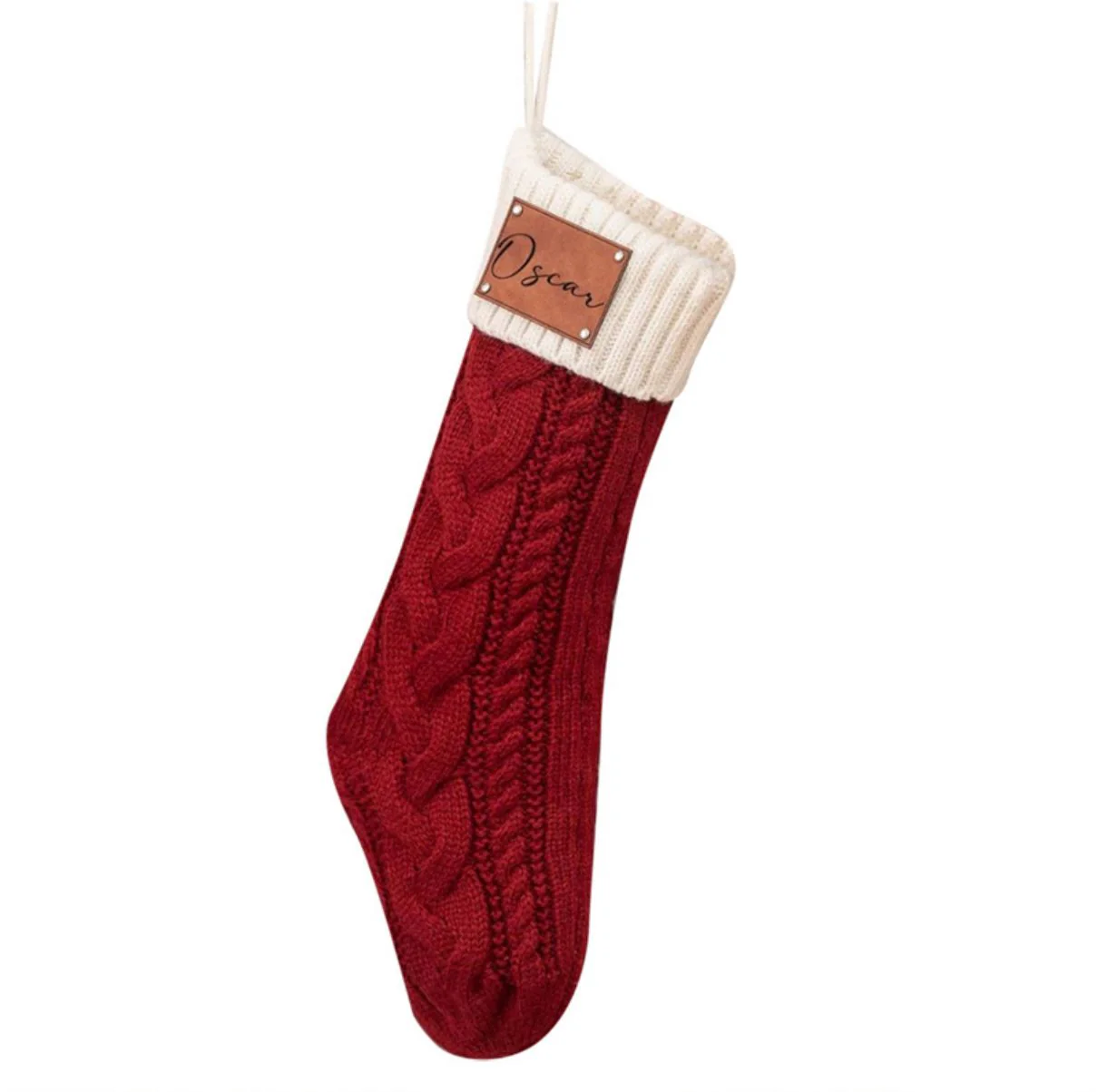 Personalized Leather Knitted Christmas Stockings - Image 16