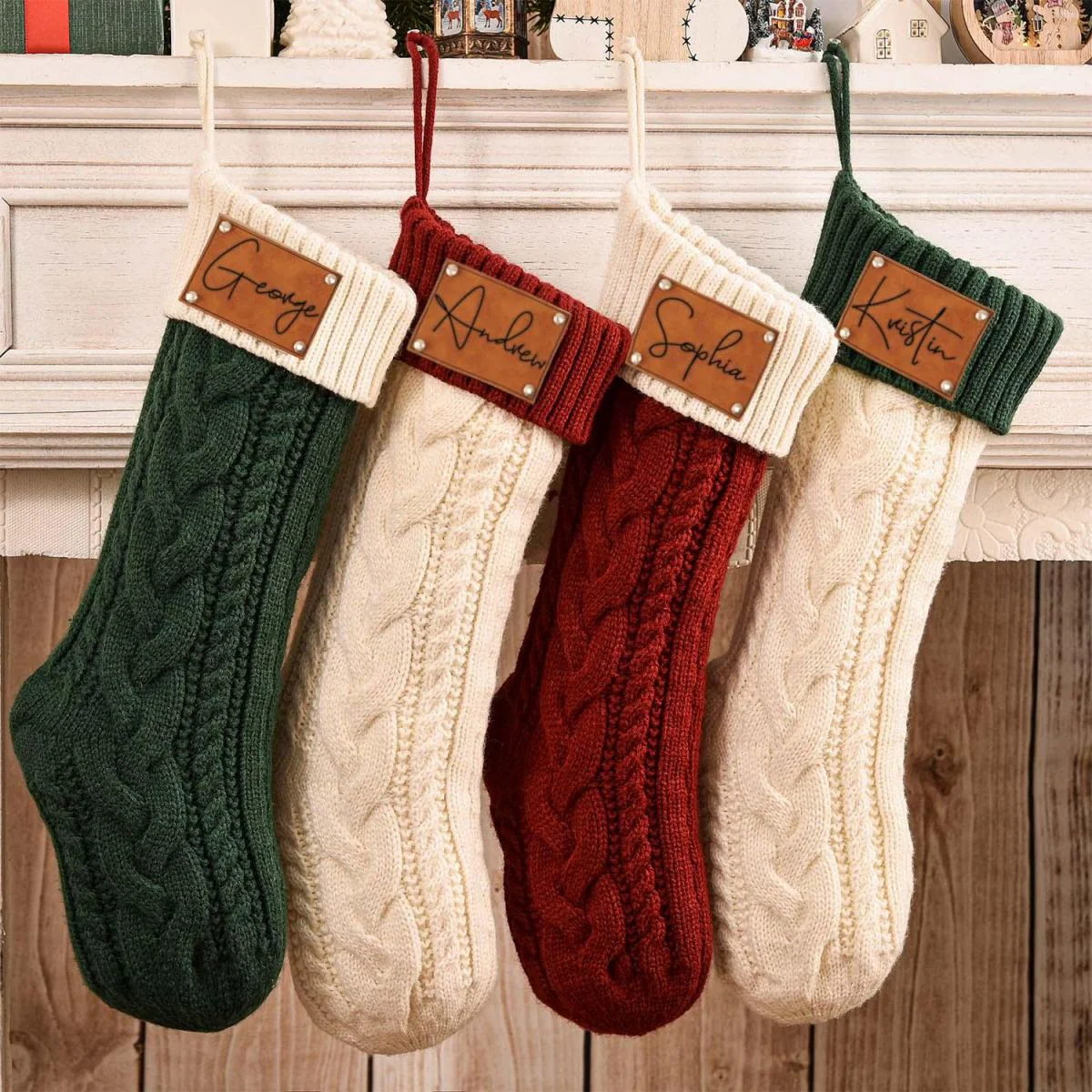 Personalized Leather Knitted Christmas Stockings - Image 2