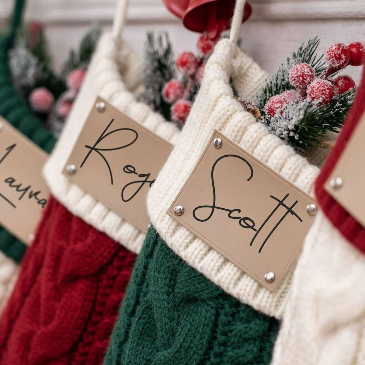 Personalized Leather Knitted Christmas Stockings - Image 3