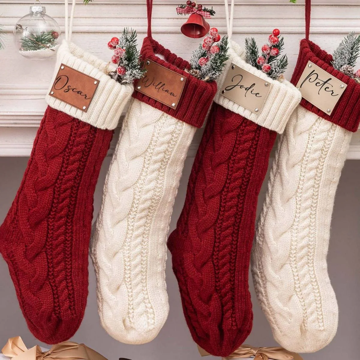 Personalized Leather Knitted Christmas Stockings - Image 4