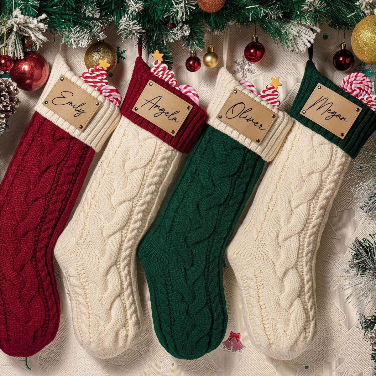 Personalized Leather Knitted Christmas Stockings - Image 6