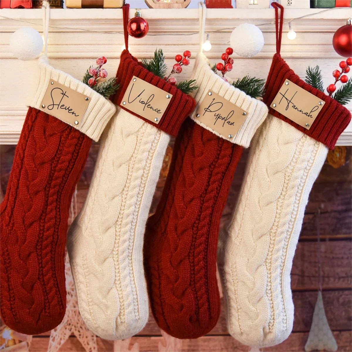 Personalized Leather Knitted Christmas Stockings - Image 7