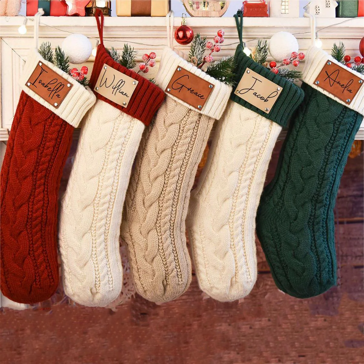 Personalized Leather Knitted Christmas Stockings - Image 8