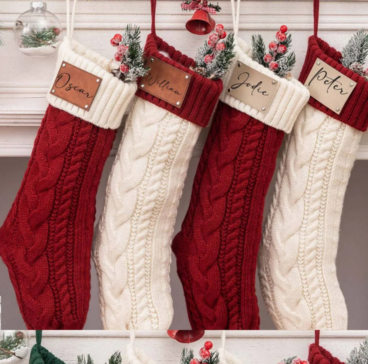 Personalized Leather Knitted Christmas Stockings - Image 9