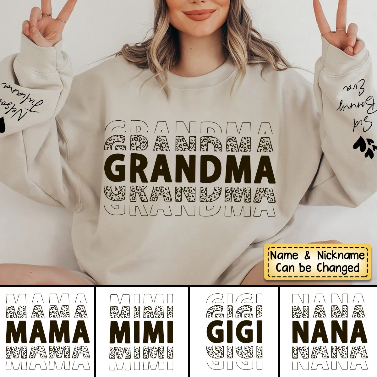 Personalized Leopard Mama Grandma and Kids Sweatshirt - Image 2