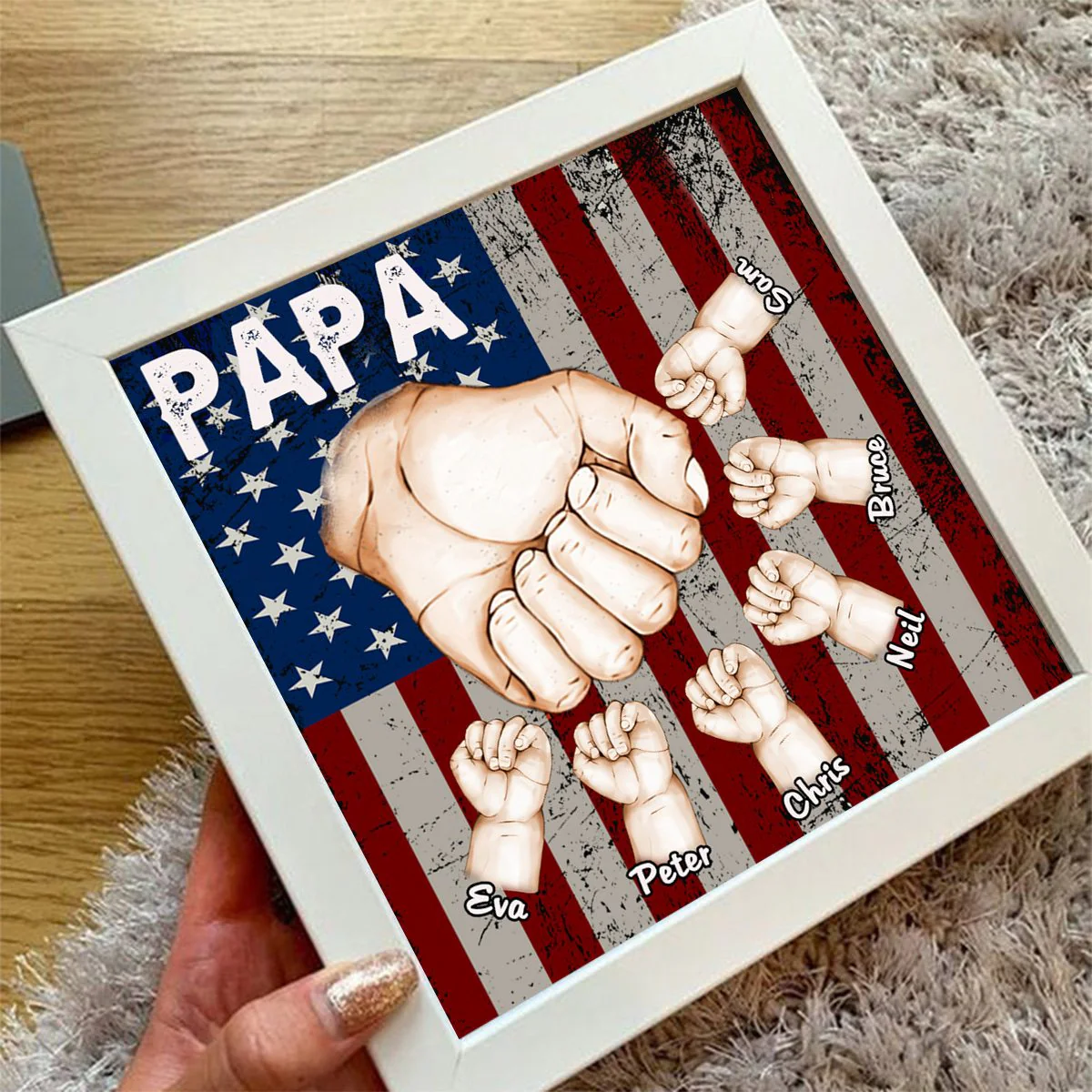 Personalized Light Shadow Box-Grandpa/Dad And Kid Fist Bump - Image 5