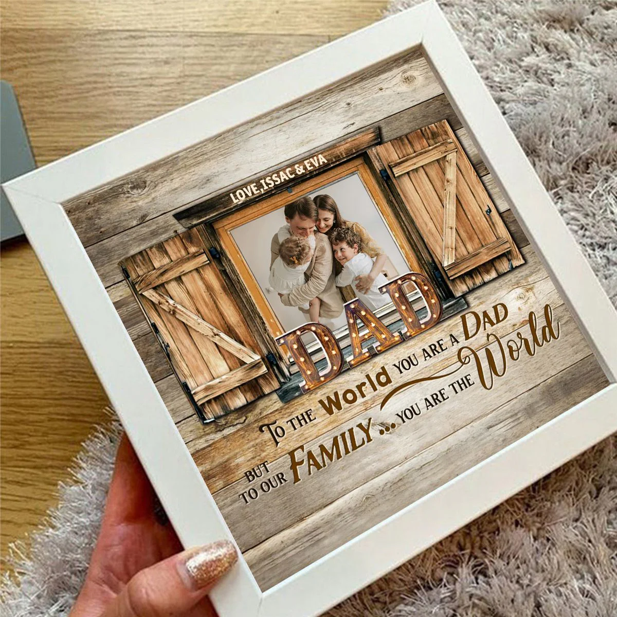 Personalized Light Shadow Box - To Our Family You are the World Father's Day Gift - Image 4