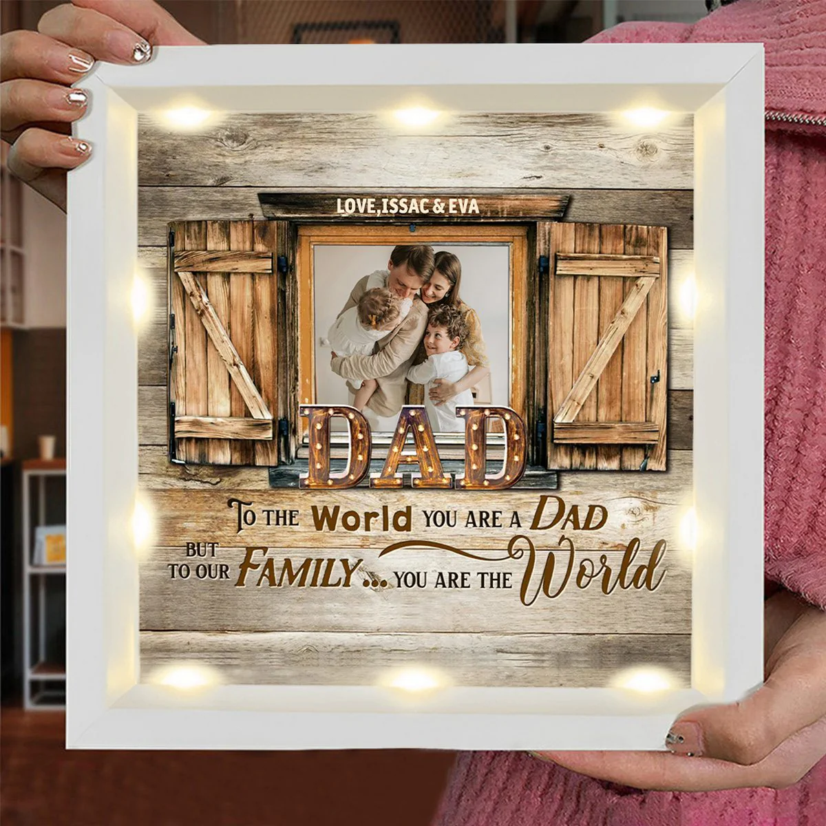 Personalized Light Shadow Box - To Our Family You are the World Father's Day Gift - Image 6