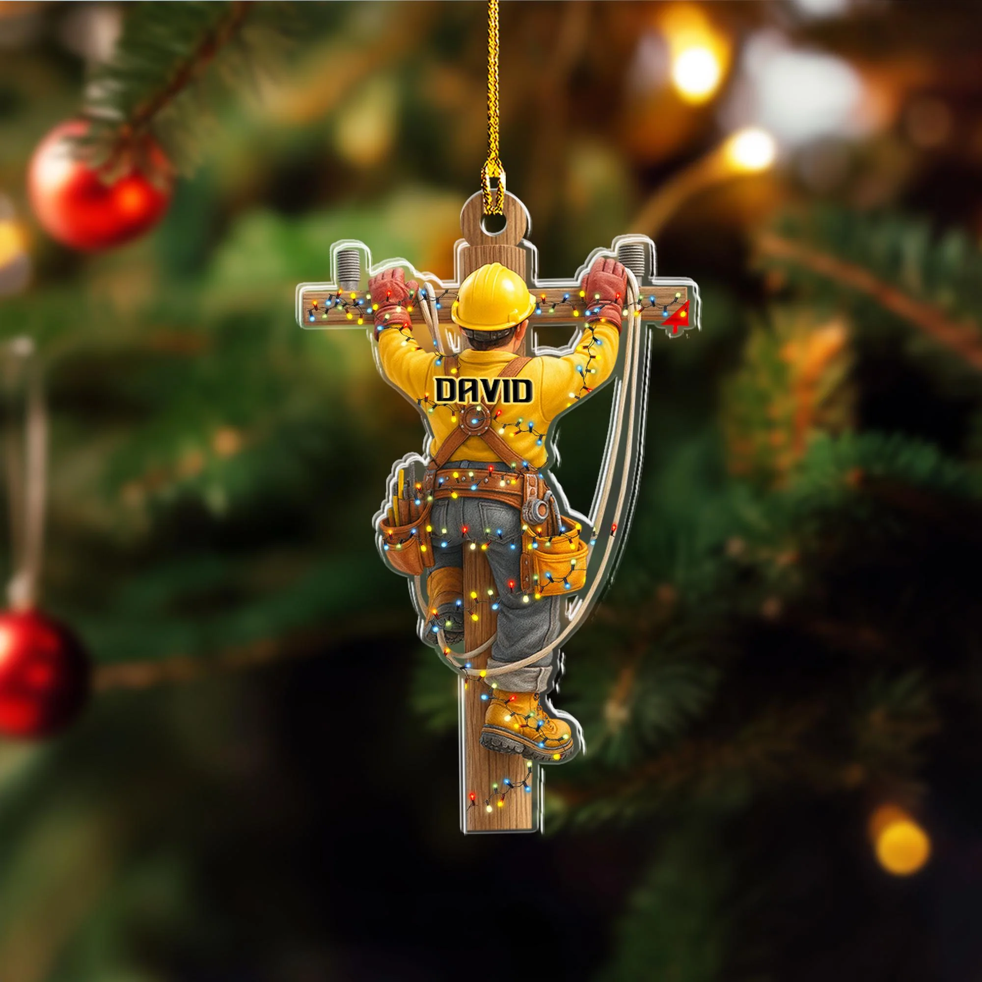 Personalized Linemen Acrylic Ornament, Electrical Workers Keepsake - Image 2