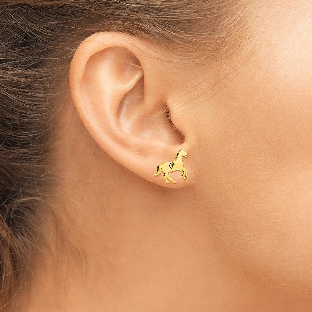 Personalized Little Galloping Horse Stud Earrings with Engraved Initial Gift for Horse Lover - Image 5
