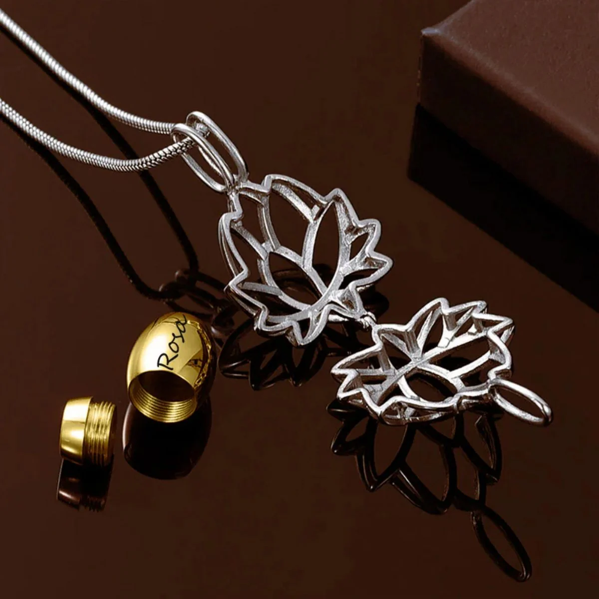 Personalized Lotus Flower with Mini Keepsake Urn Ashes Cremation Necklace Memorial Sympathy Gift for Loss of Loved One - Image 3