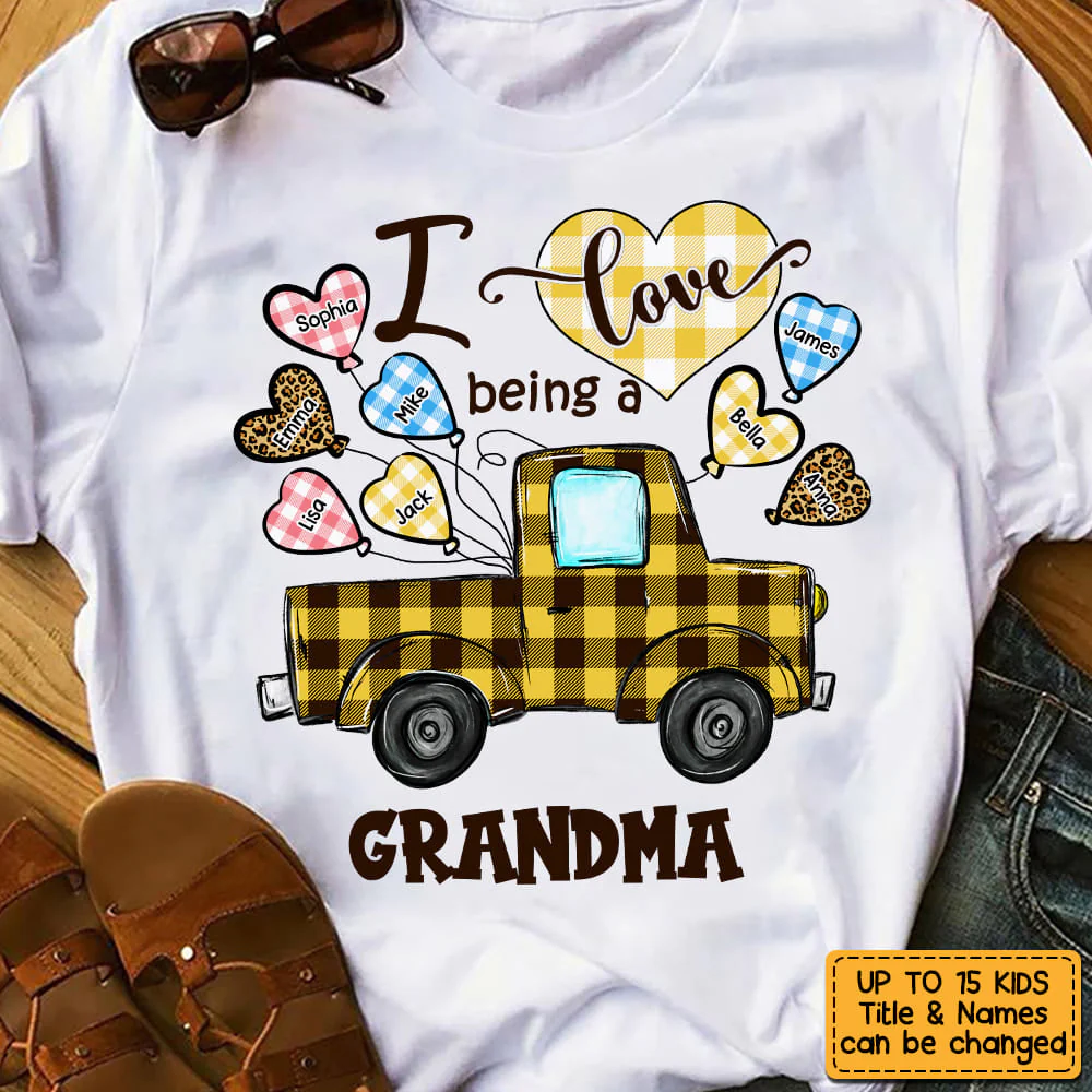 Personalized Love Being A Grandma Truck Heart T-Shirt - Image 2