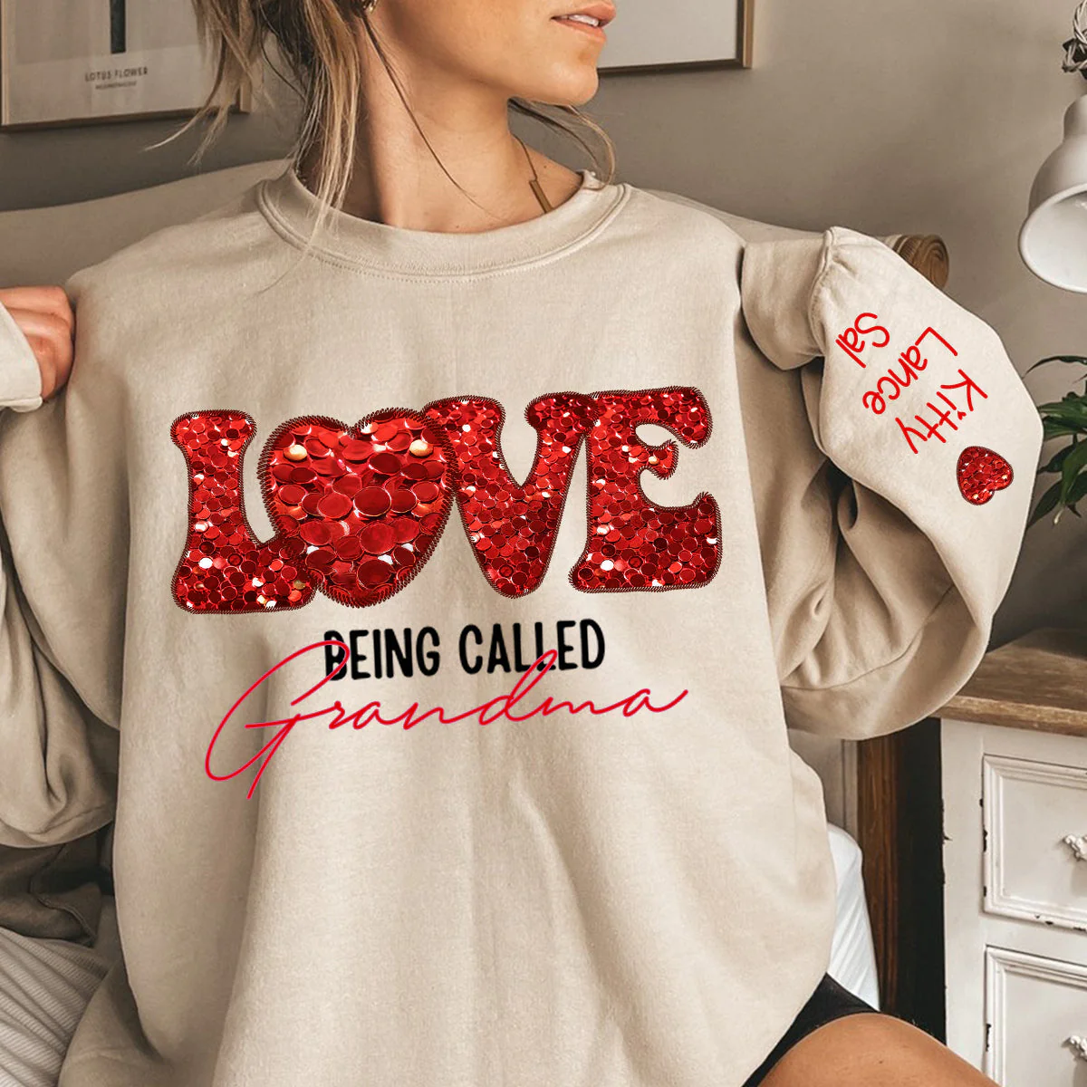 Personalized Love Being Called Grandma Glitter Sweatshirt - Image 3