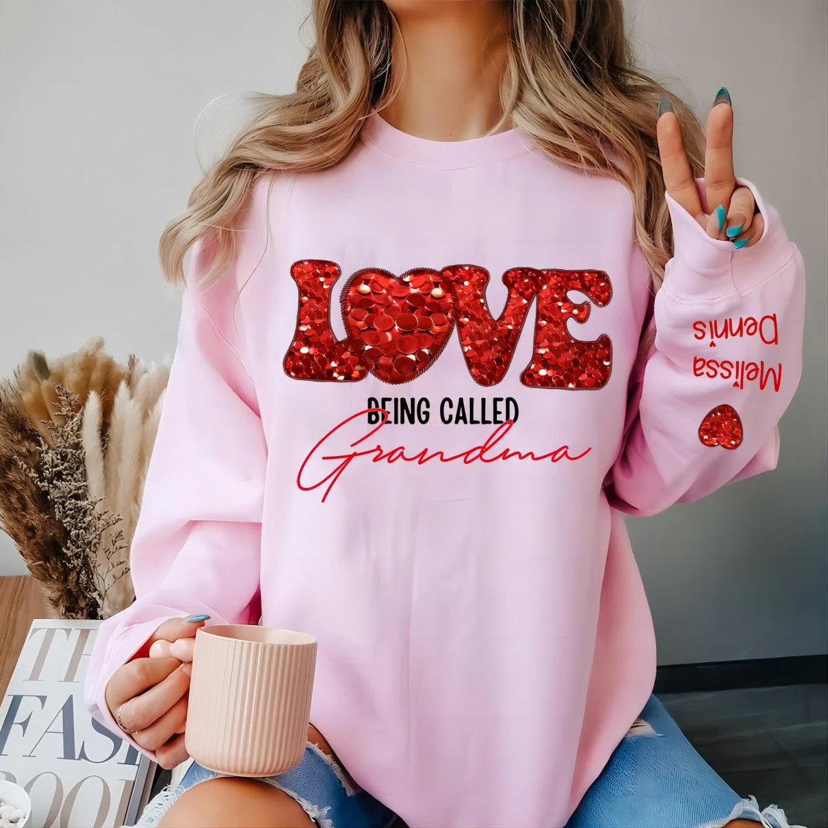 Personalized Love Being Called Grandma Glitter Sweatshirt - Image 4