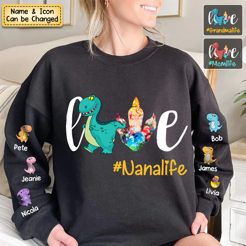 Personalized Love Grandma Dinosaur Kid Name Sweatshirt - Image 2