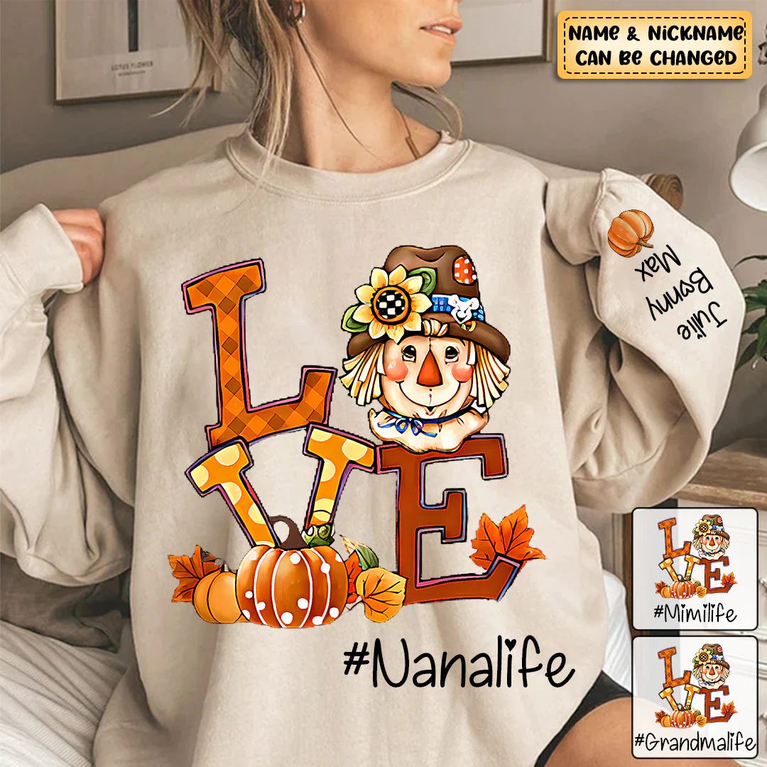 Personalized Love Grandma Life Scarecrow Pumpkins Sweatshirt - Image 2