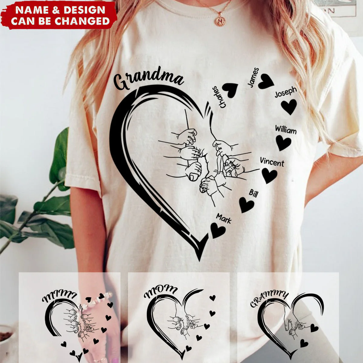 Personalized Mama And Kid Hands Heart Pure cotton T-shirt - Image 2