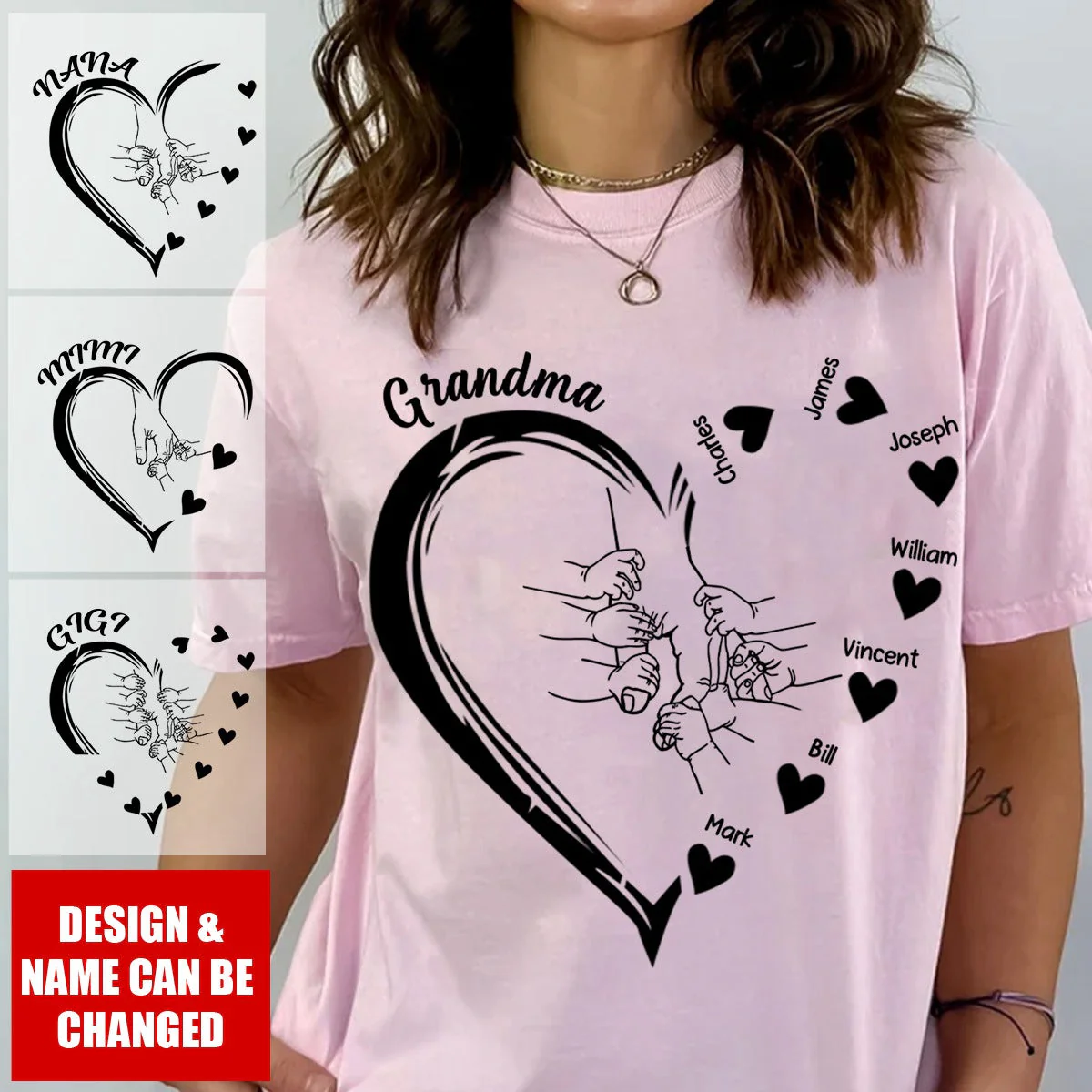Personalized Mama And Kid Hands Heart Pure cotton T-shirt - Image 3