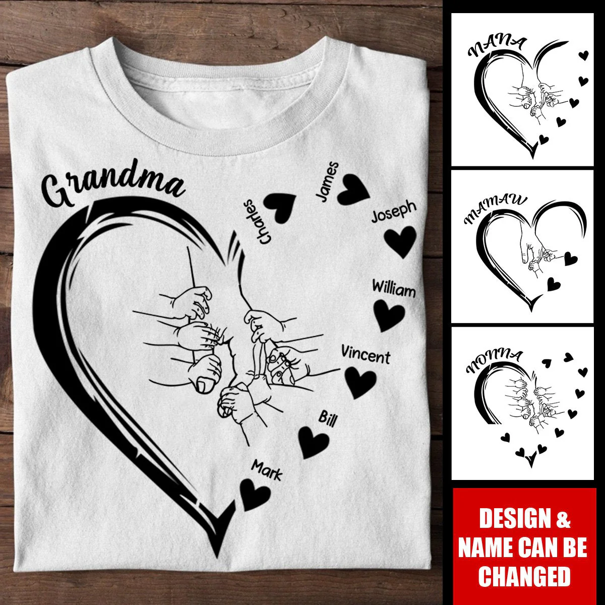 Personalized Mama And Kid Hands Heart Pure cotton T-shirt - Image 4