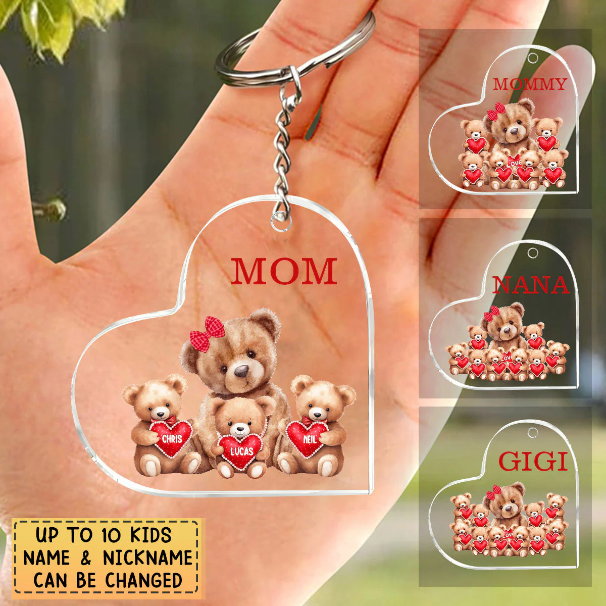 Personalized Mama Bear With Little Kids Acrylic Keychain