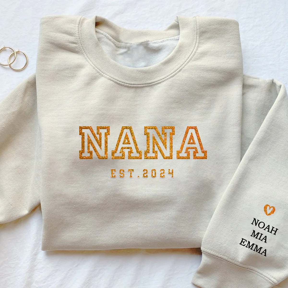 Personalized Mama Grandma and Kids Glitter Heart Sweatshirt - Image 2
