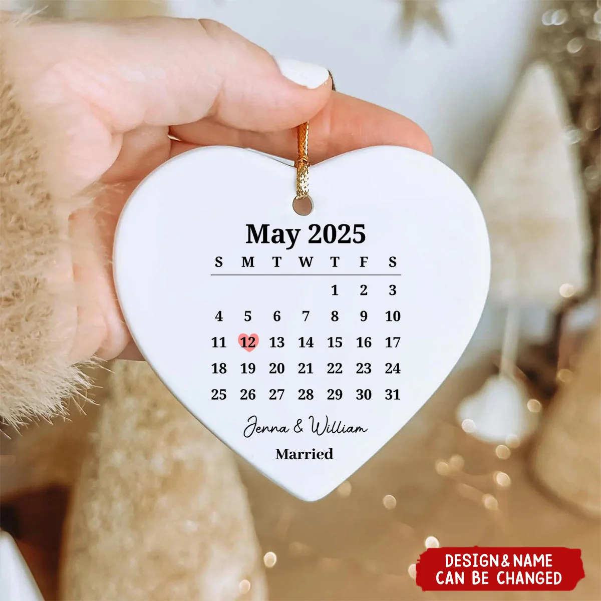 Personalized Married ceramic Ornament, Wedding Gift, Wedding Date ornament - Image 2