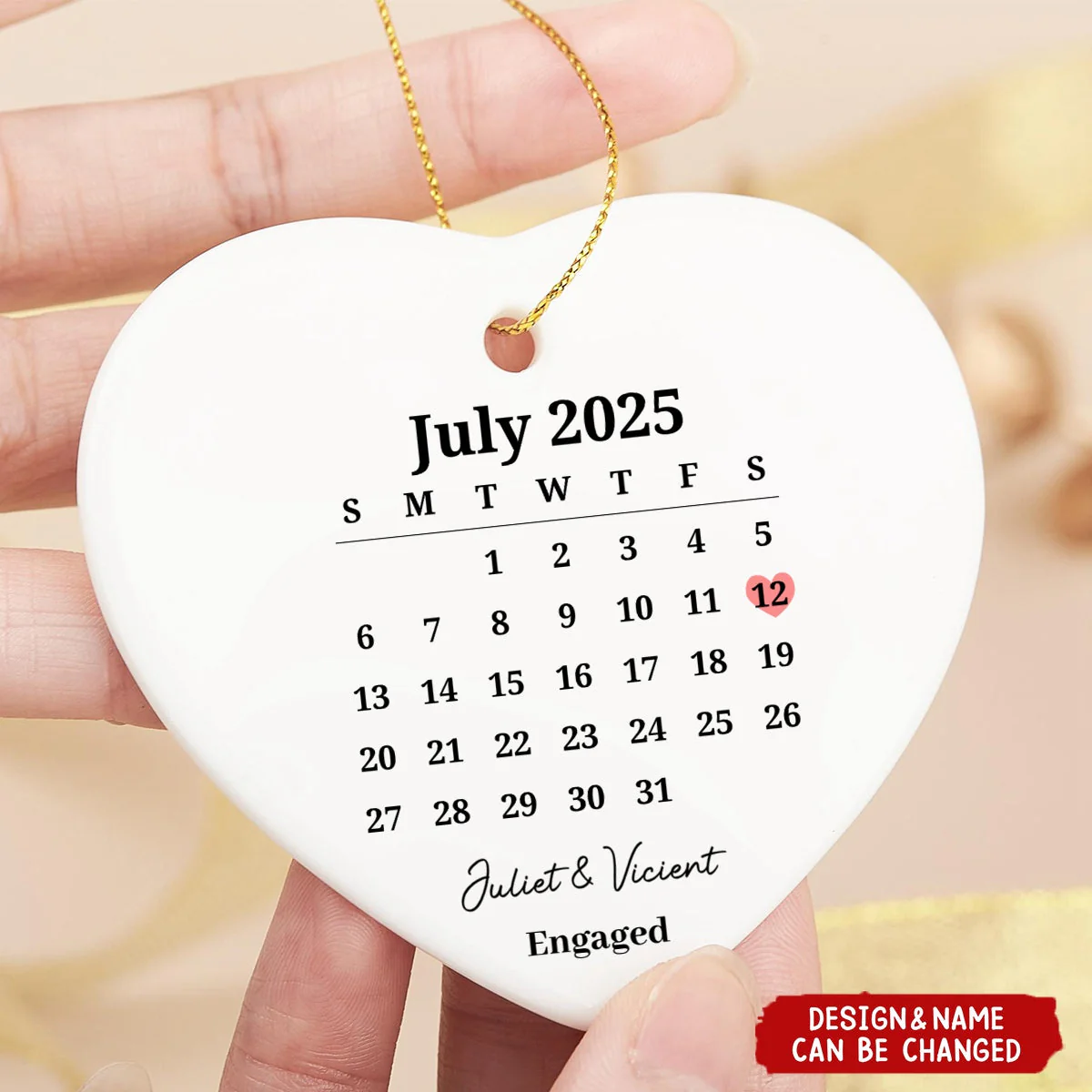 Personalized Married ceramic Ornament, Wedding Gift, Wedding Date ornament - Image 6