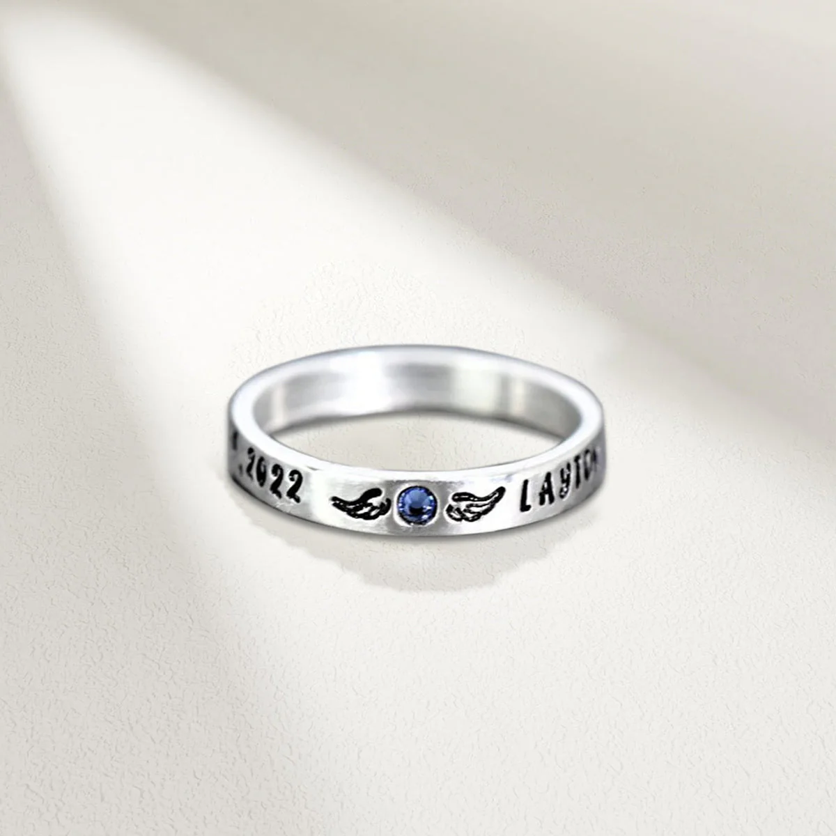 Personalized Memorial Birthstone Ring with Engraved Name & Date - Image 2