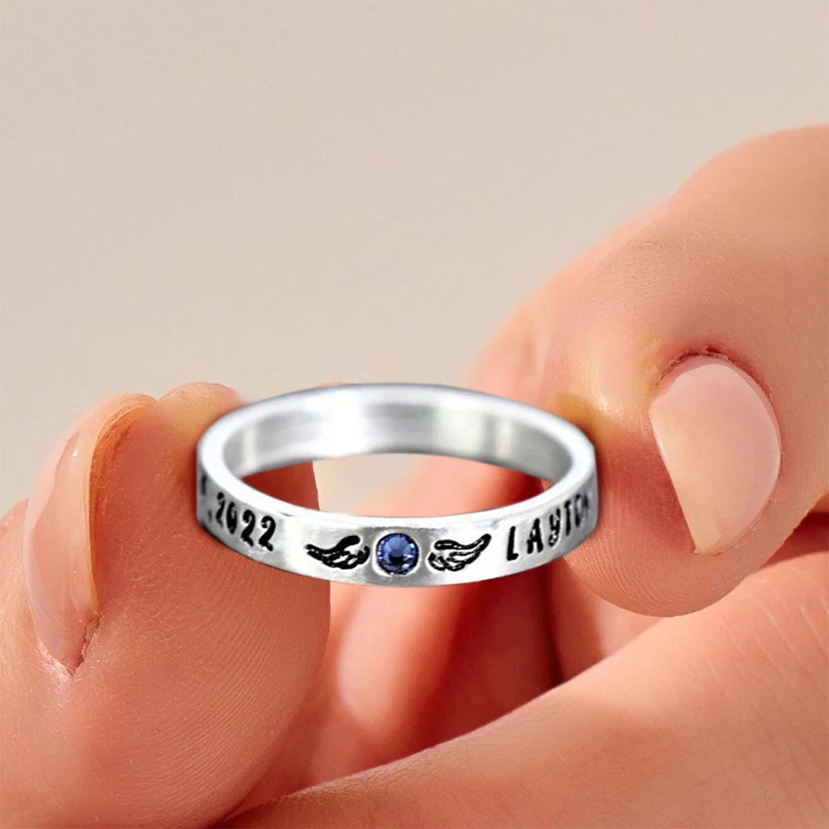 Personalized Memorial Birthstone Ring with Engraved Name & Date - Image 4