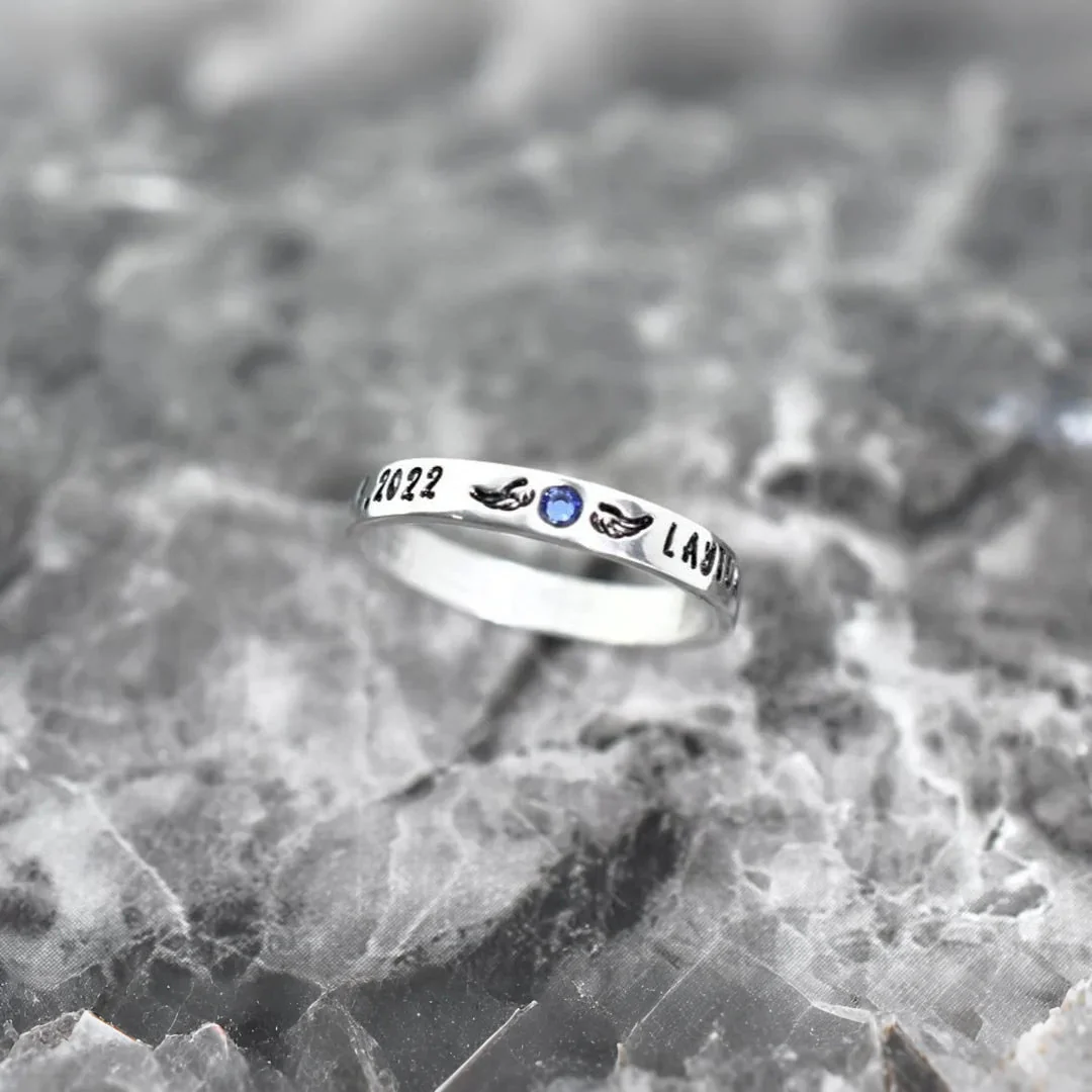 Personalized Memorial Birthstone Ring with Engraved Name & Date - Image 5