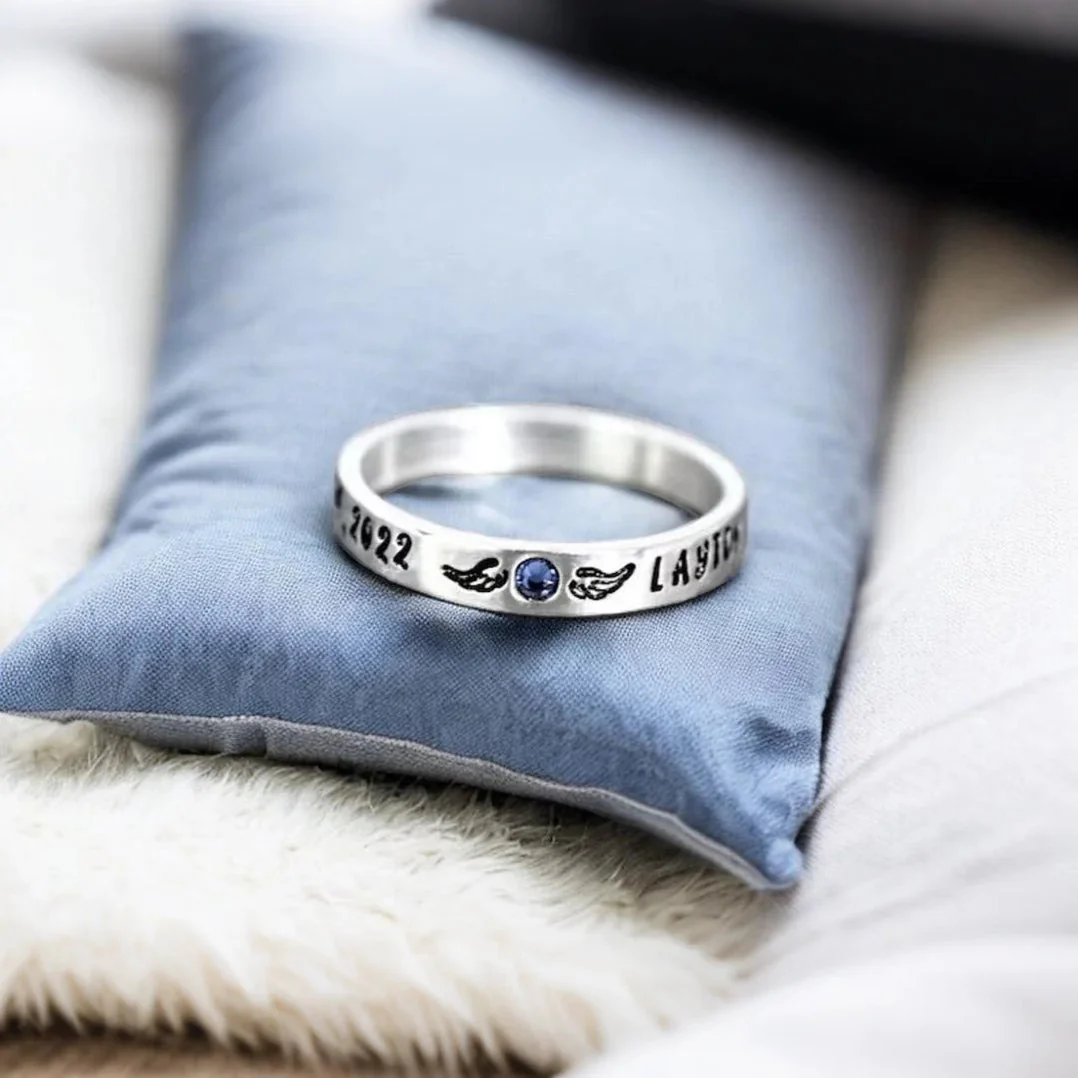 Personalized Memorial Birthstone Ring with Engraved Name & Date - Image 7