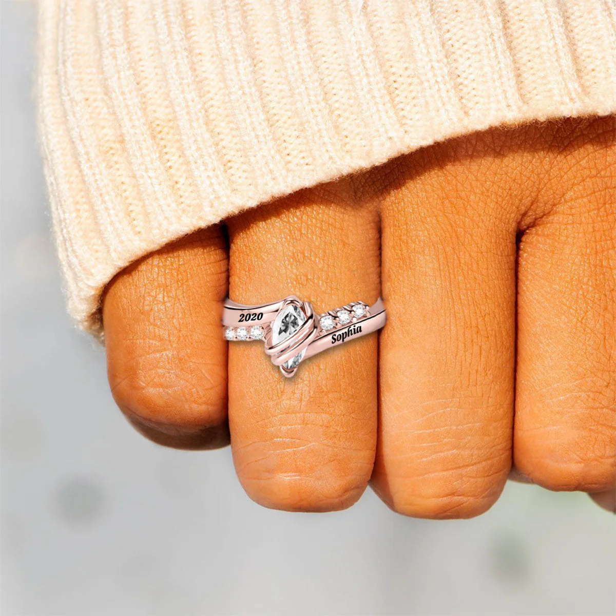 Personalized Memorial Birthstone Ring with Engraved Text - Image 4