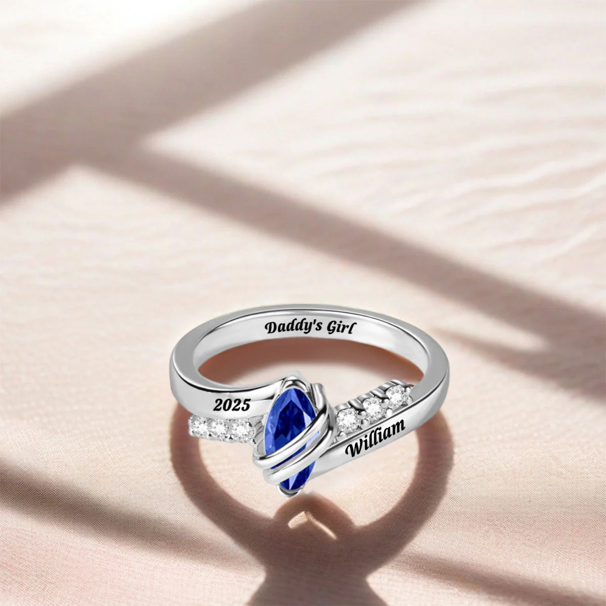Personalized Memorial Birthstone Ring with Engraved Text - Image 5