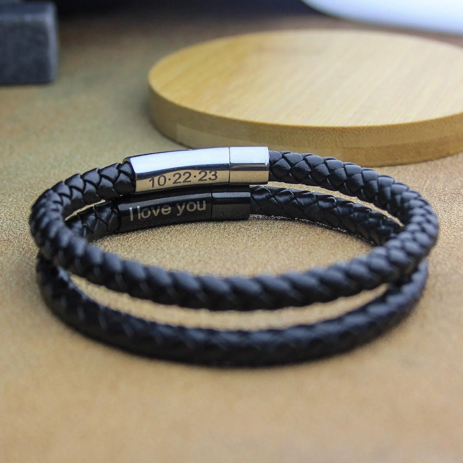 Personalized Memorial Buckle Leather Bracelet - Image 11