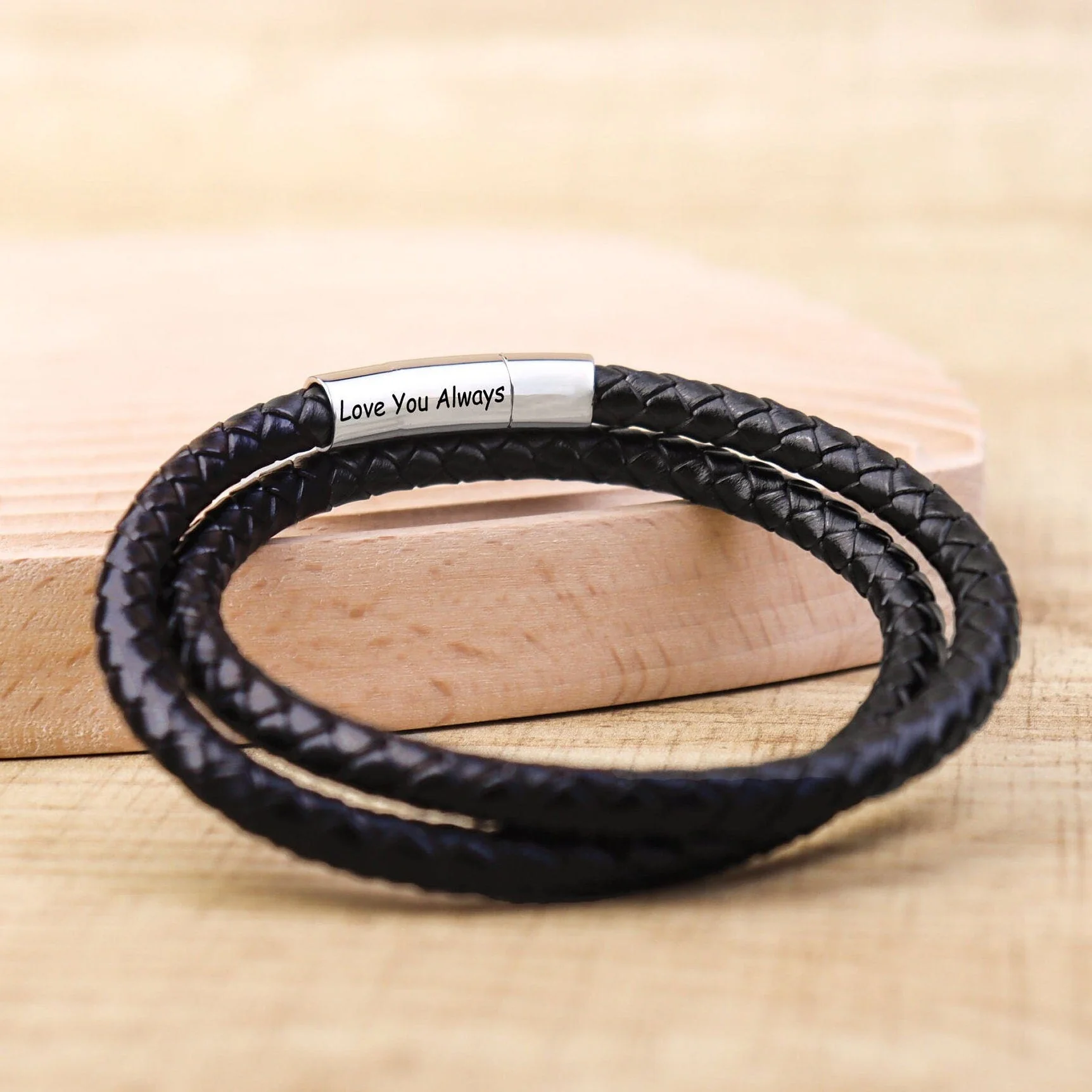 Personalized Memorial Buckle Leather Bracelet - Image 2