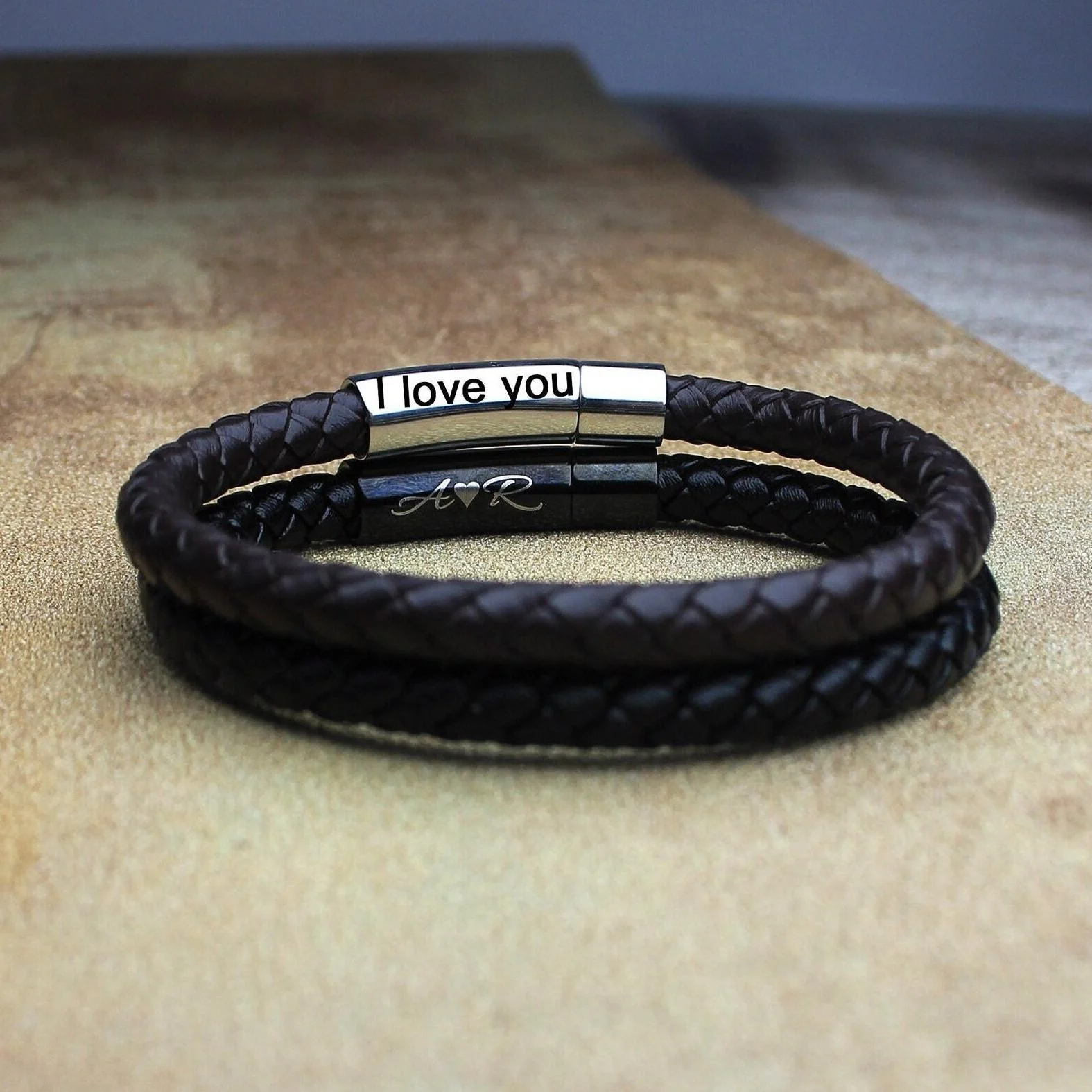 Personalized Memorial Buckle Leather Bracelet - Image 4