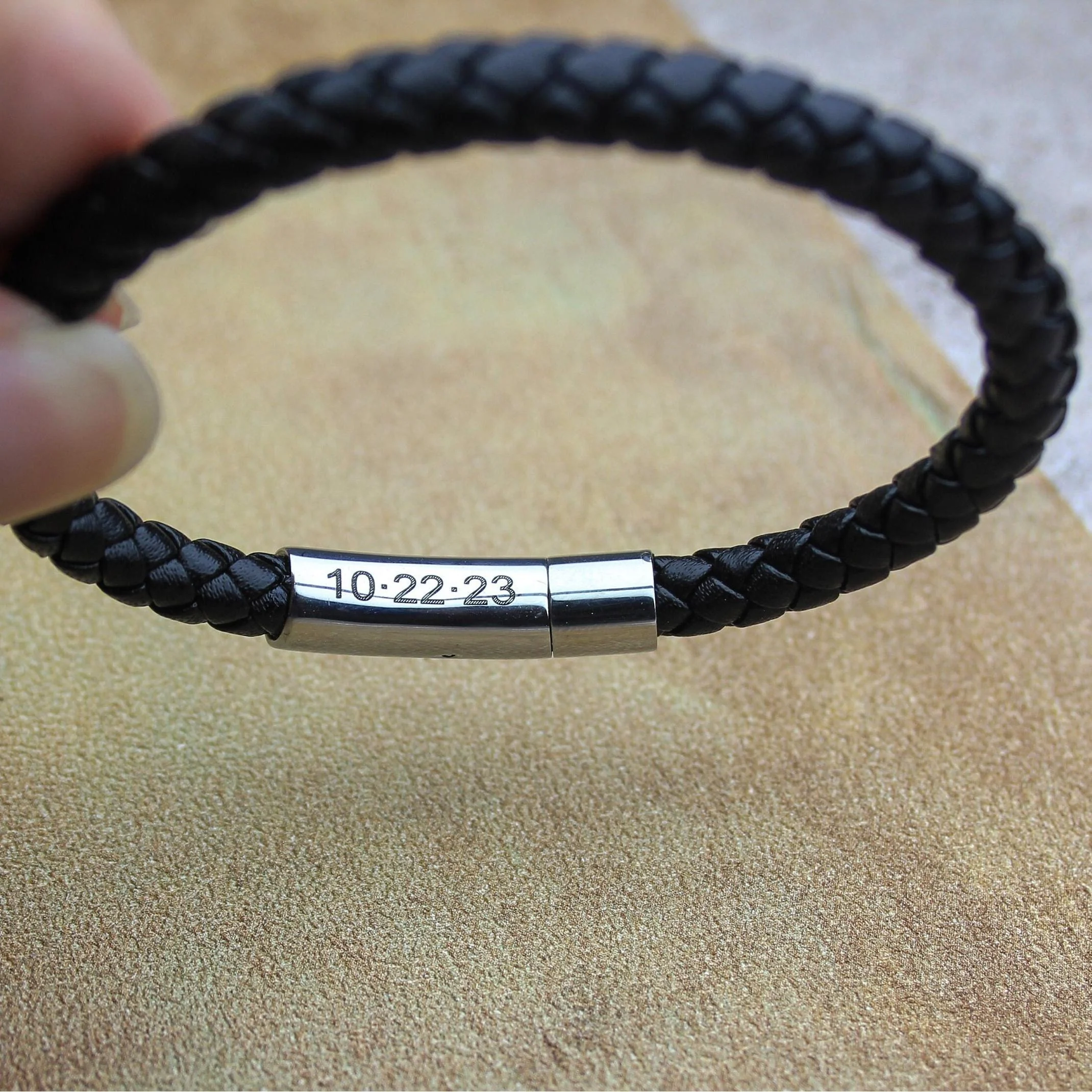Personalized Memorial Buckle Leather Bracelet - Image 5